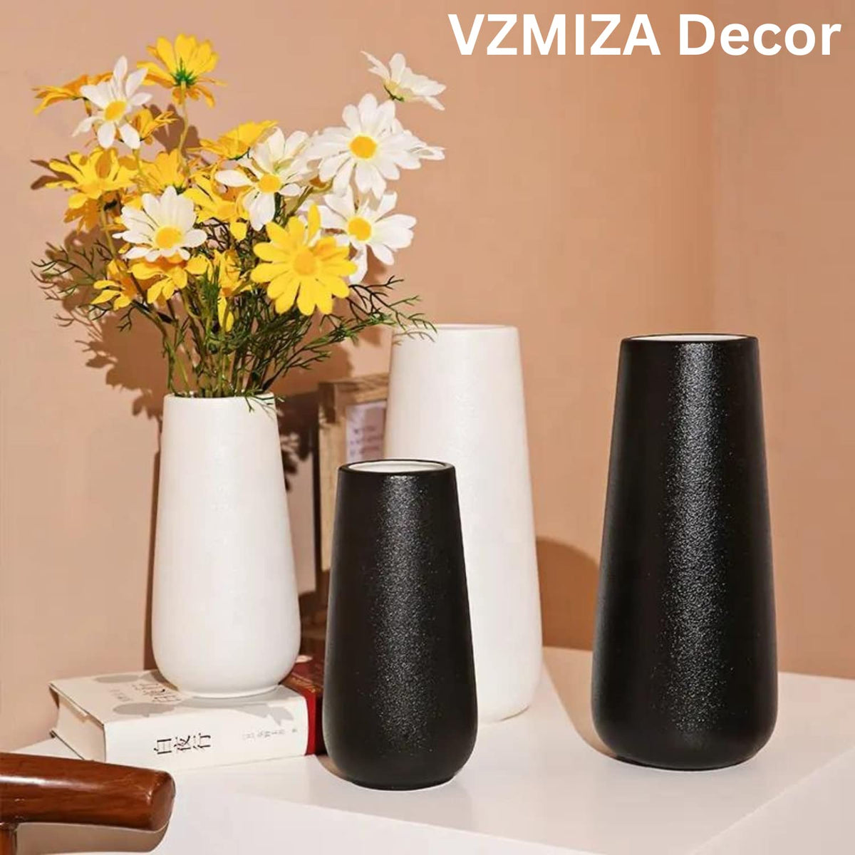 Vzmiza Weiße Keramik Vase - Handgefertigte Blumenvase für Pampasgras & Moderne Deko