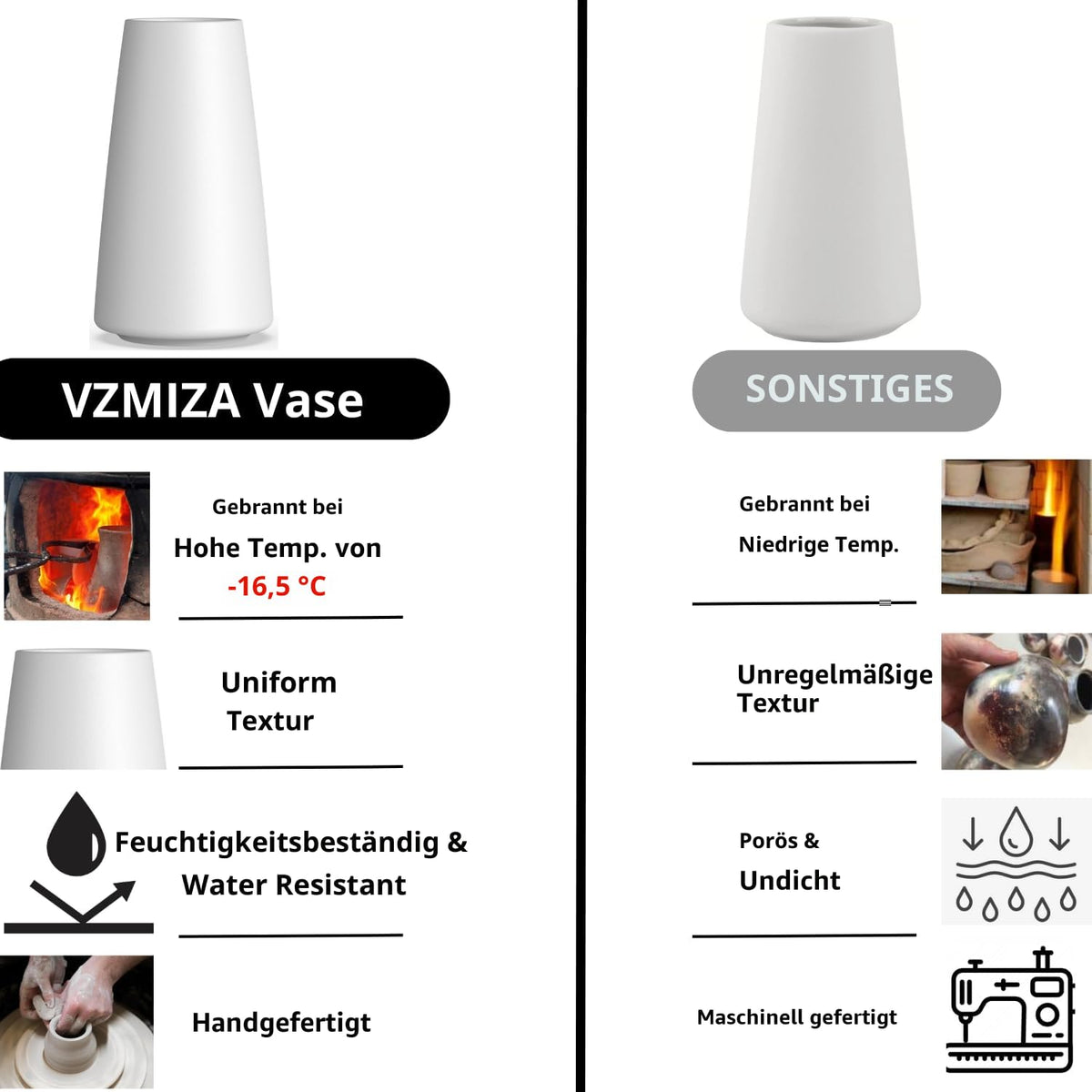 Vzmiza Weiße Keramik Vase – Elegante Blumenvase für Pampasgras & Aesthetic Deko