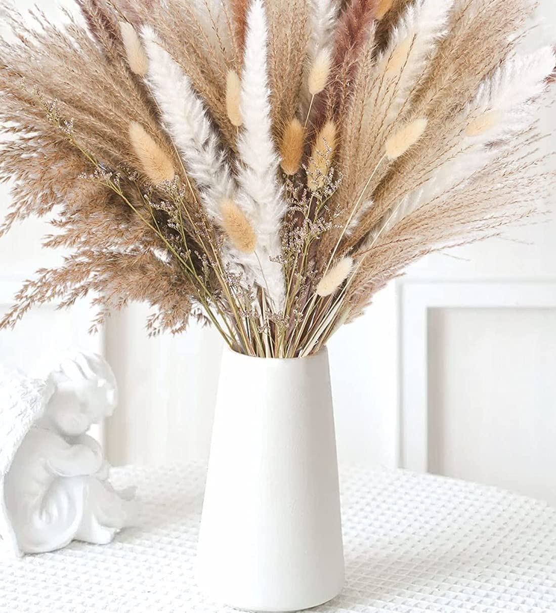 Vzmiza Weiße Keramik Vase – Elegante Blumenvase für Pampasgras & Aesthetic Deko