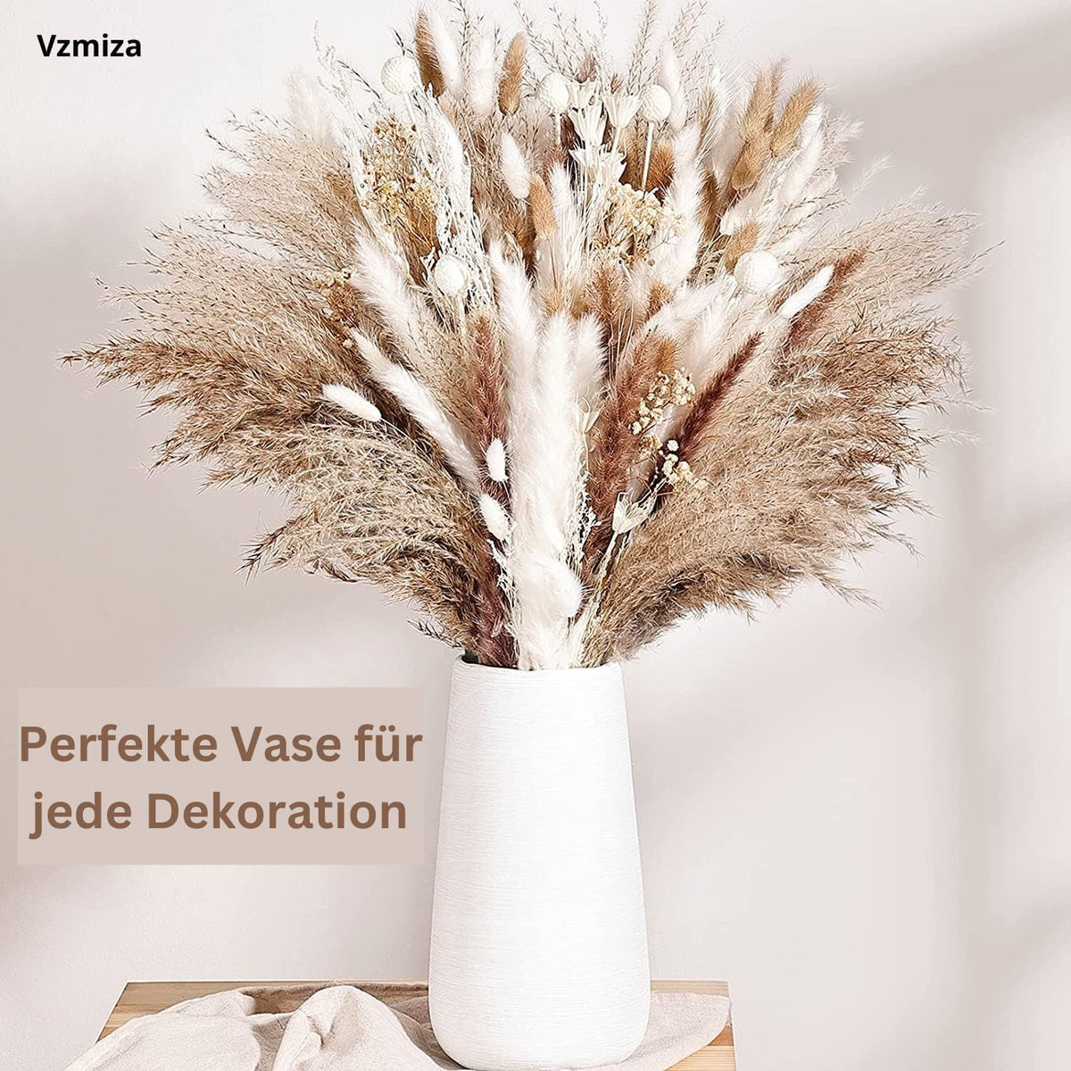 Vzmiza Weiße Keramik Vase - Handgefertigte Blumenvase für Pampasgras & Moderne Deko